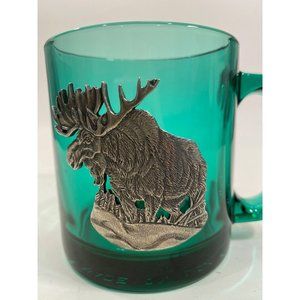 Alaskan Silver Inlaid Moose Emerald Green glass/Coffee Mug /USA/Rare